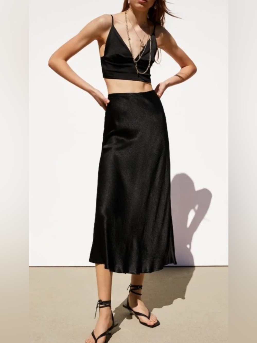 Zara Black Viscose Flowing Maxi Skirt Size S